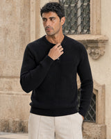 Bergamo Ribbed Three-Button Knit Henley - Black view 2