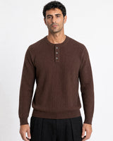 Bergamo Ribbed Three-Button Knit Henley - Brown view 1