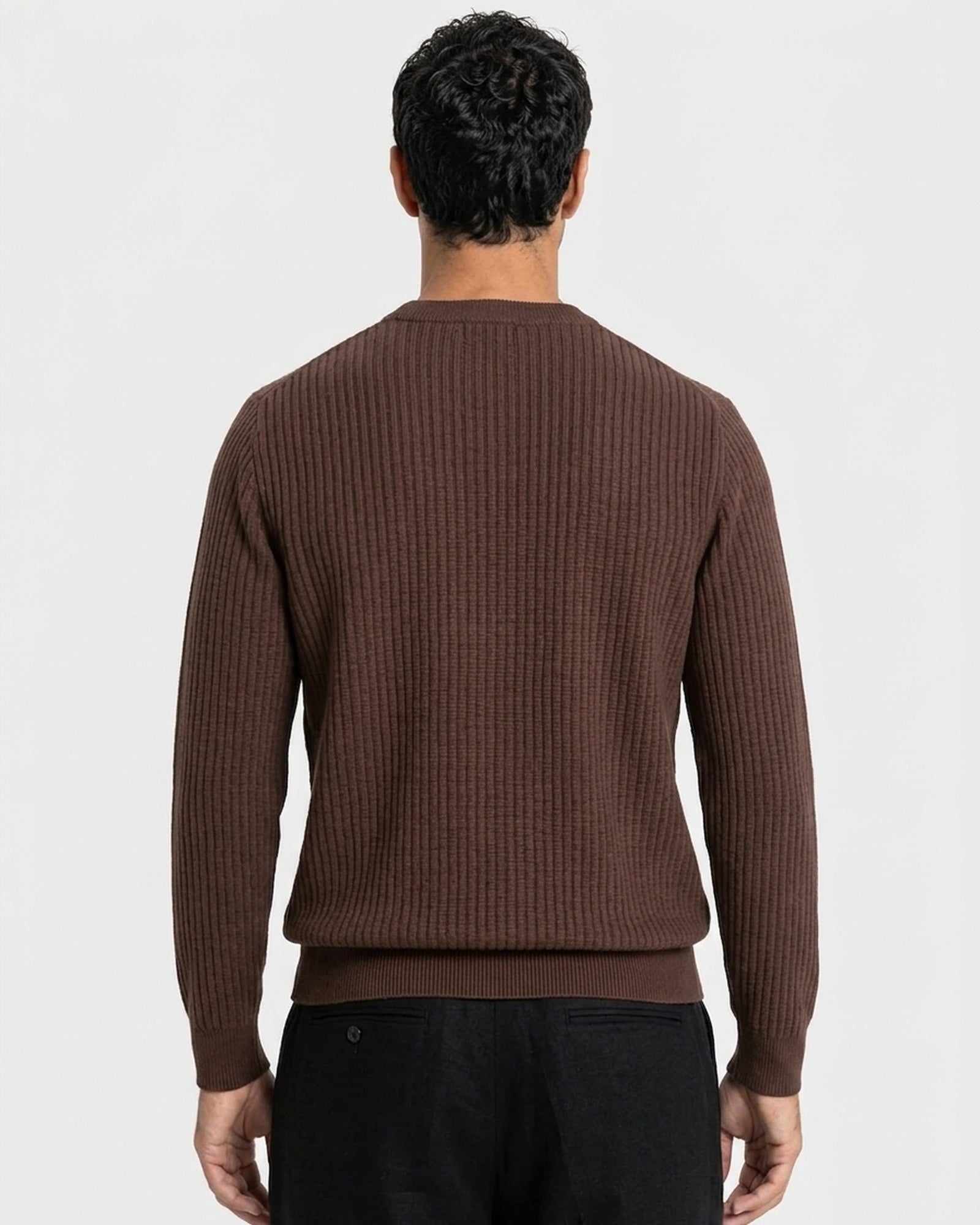 Bergamo Ribbed Three-Button Knit Henley - Brown