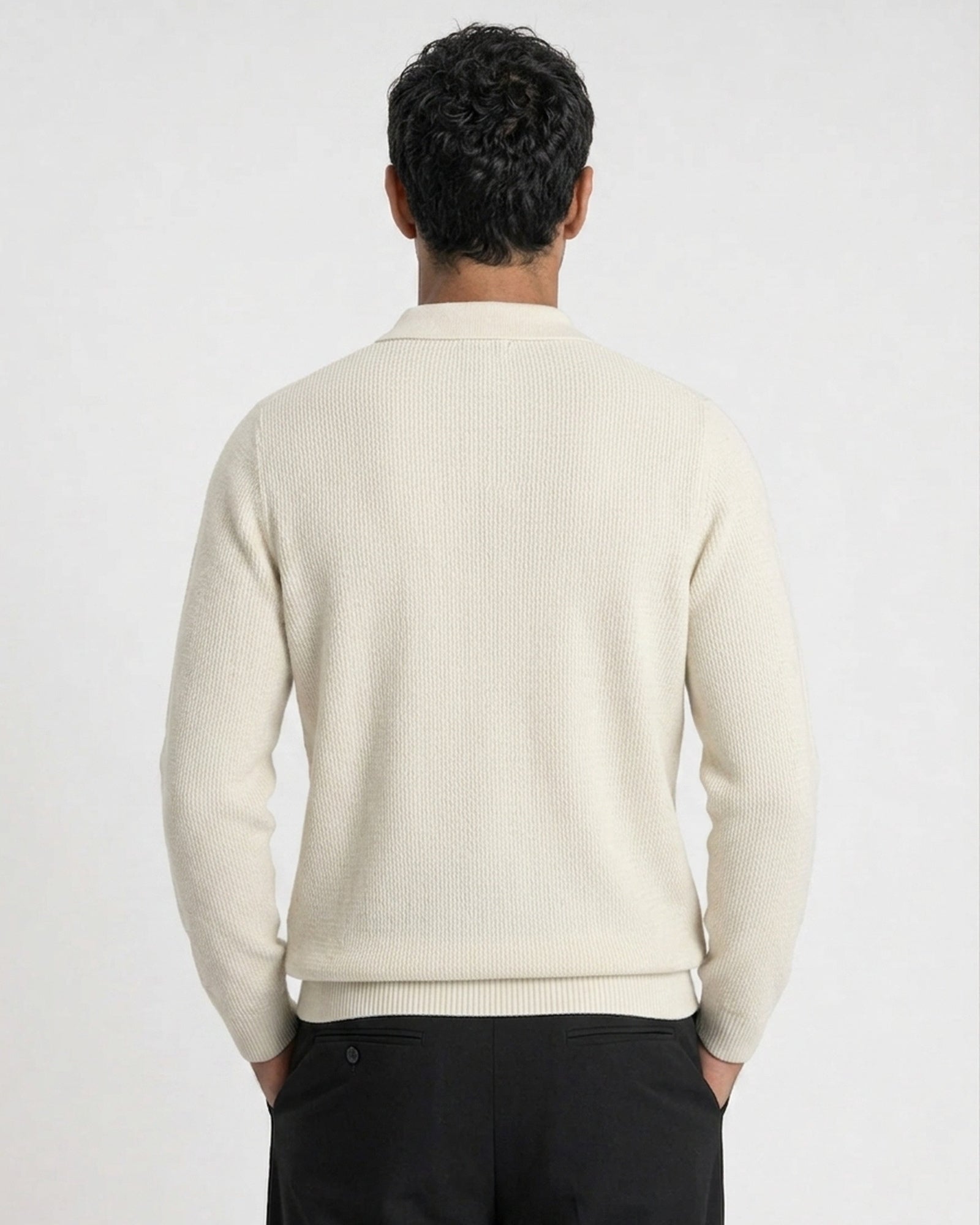 Como Ribbed Quarter-Zip Knit Polo - Cream
