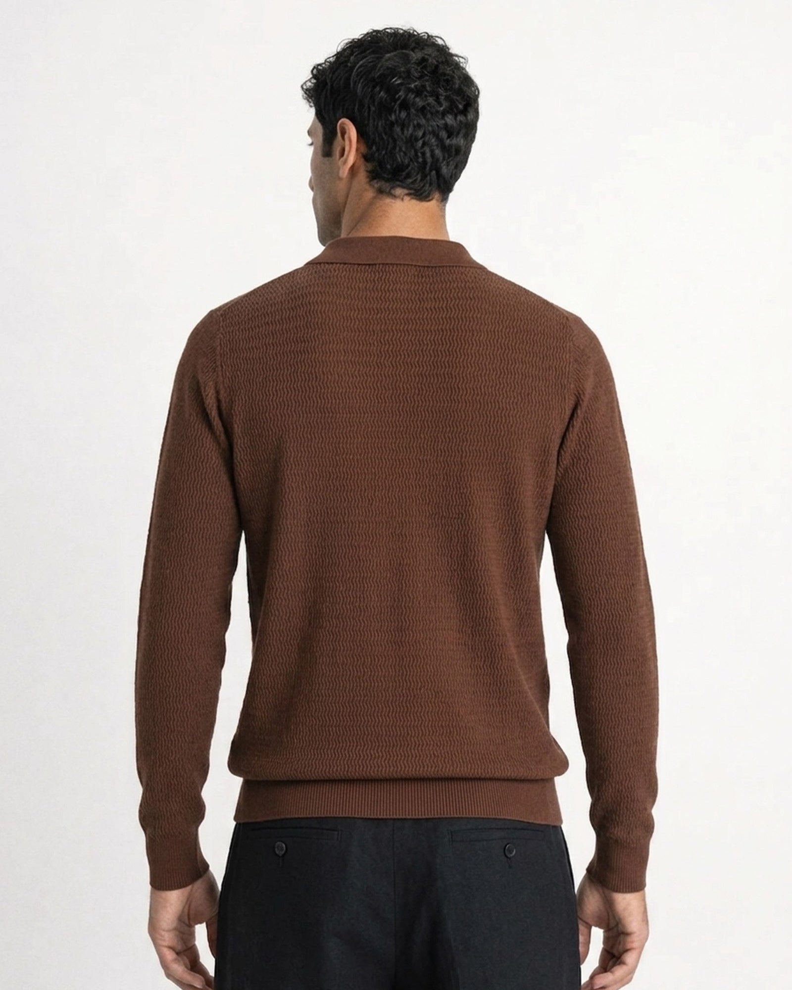 Como Ribbed Quarter-Zip Knit Polo - Espresso