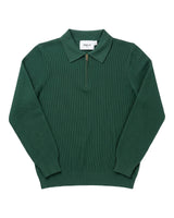 Como Ribbed Quarter-Zip Knit Polo - Forest Green view 4