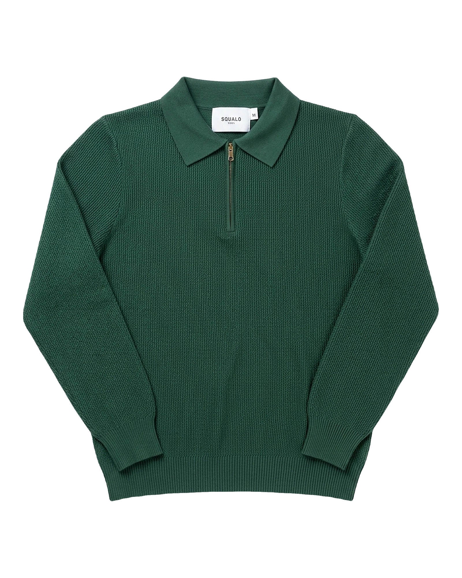 Como Ribbed Quarter-Zip Knit Polo - Forest Green