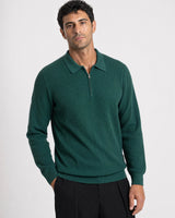 Como Ribbed Quarter-Zip Knit Polo - Forest Green view 1