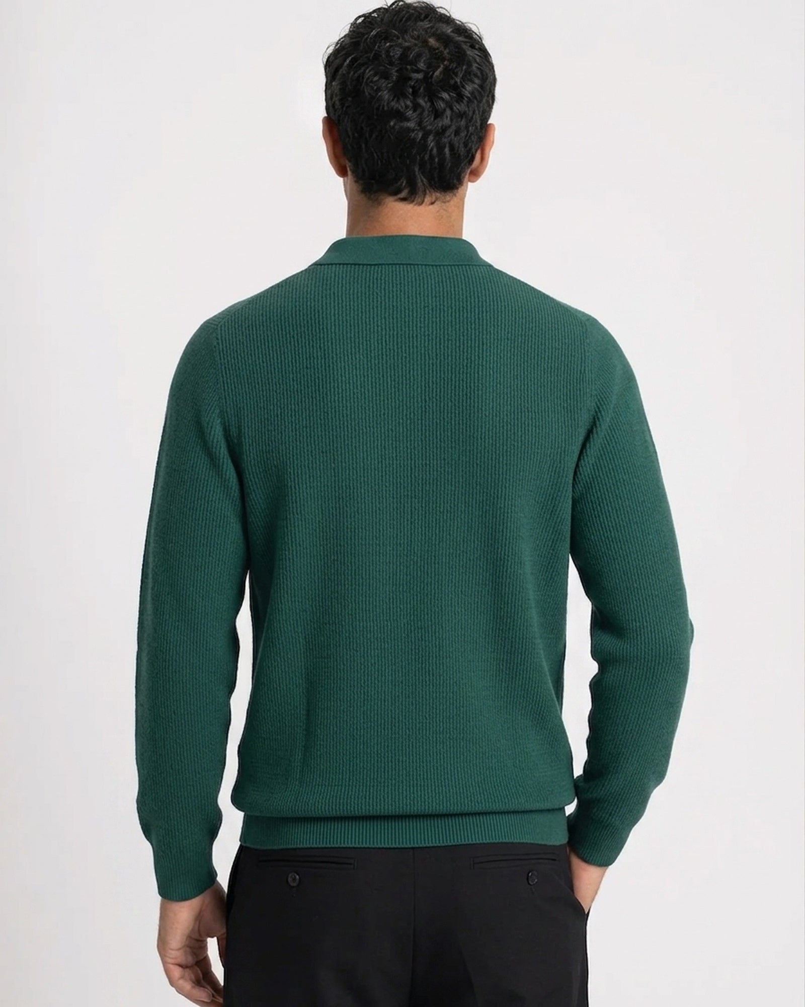 Como Ribbed Quarter-Zip Knit Polo - Forest Green