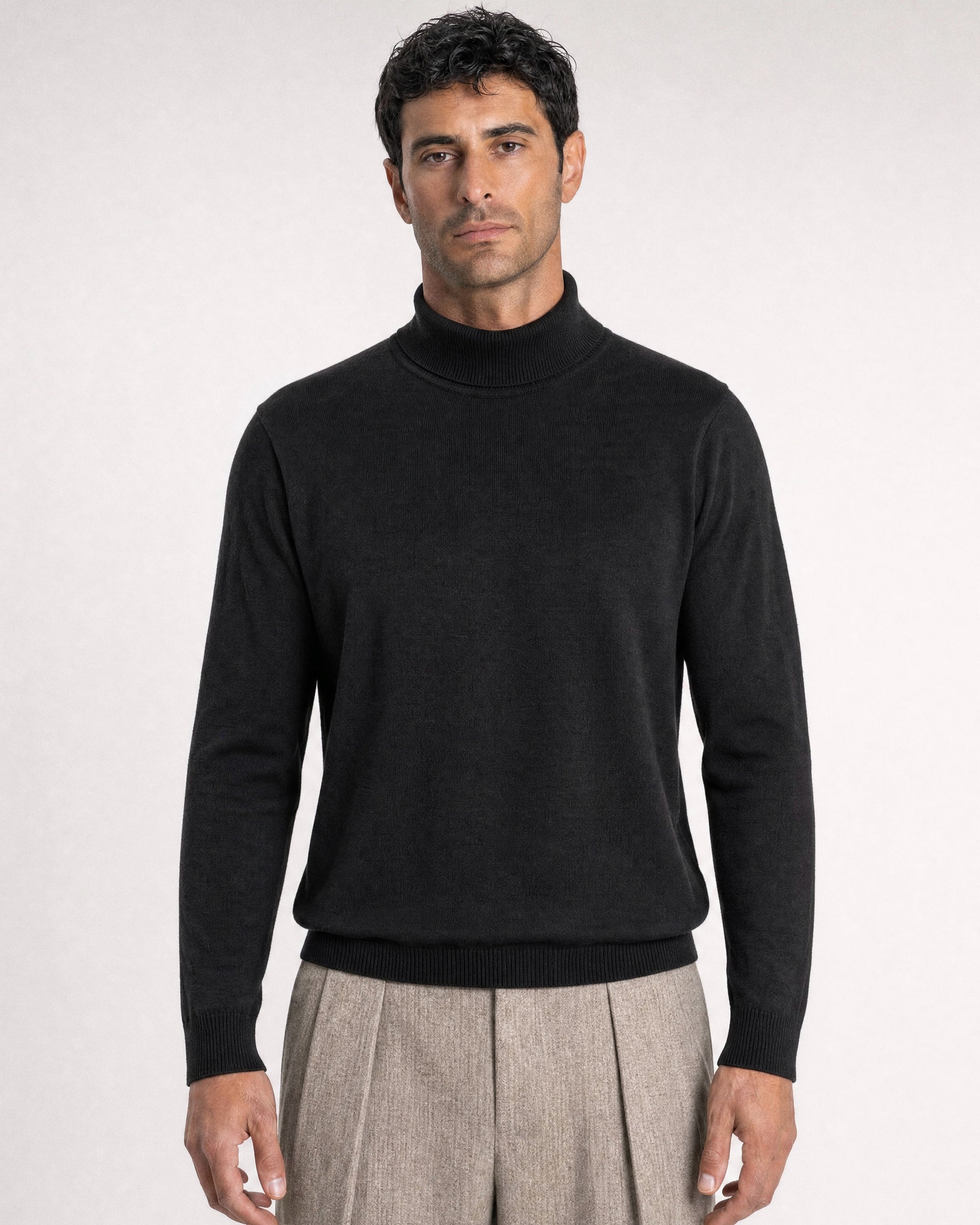 Milano Fine-Gauge Knit Turtleneck - Black