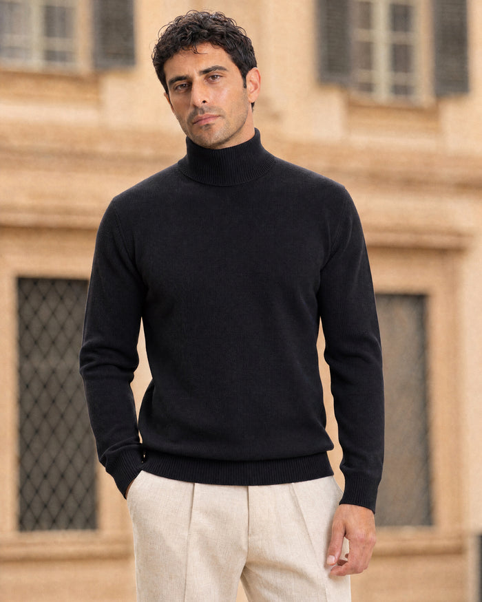 Milano Fine-Gauge Knit Turtleneck - Black