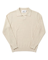 Sirmione Wave-Textured Open-Collar Knit Polo - Beige view 4