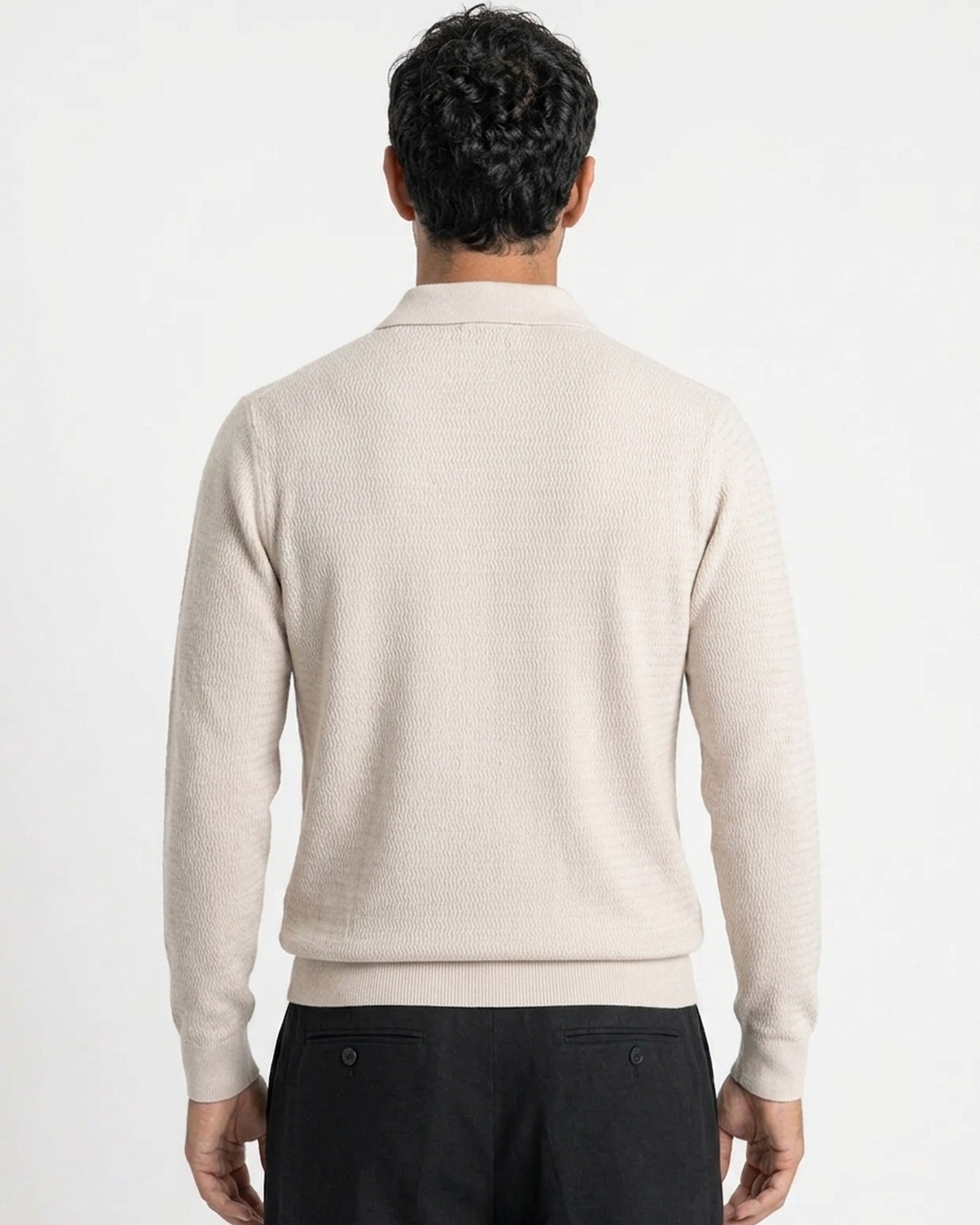Sirmione Wave-Textured Open-Collar Knit Polo - Beige