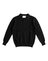 Sirmione Wave-Textured Open-Collar Knit Polo - Black view 4