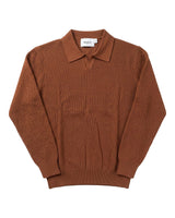Sirmione Wave-Textured Open-Collar Knit Polo - Brown view 4