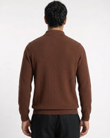 Sirmione Wave-Textured Open-Collar Knit Polo - Brown view 3
