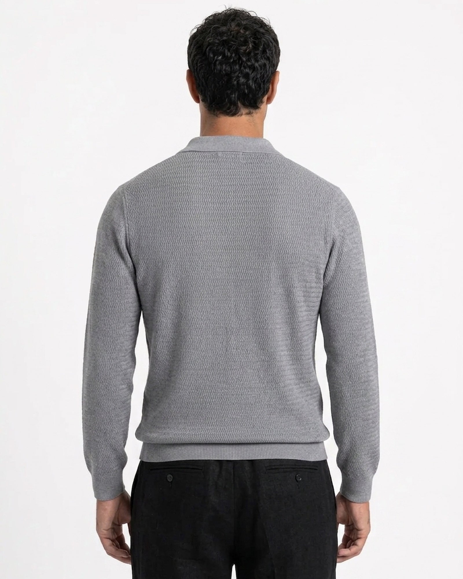 Sirmione Wave-Textured Open-Collar Knit Polo - Grey