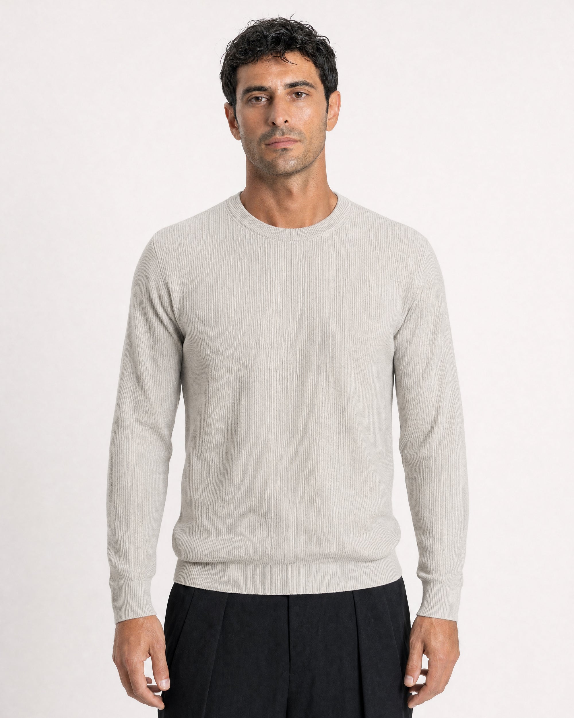 Verona Ribbed Mid-Weight Knit Crew - Beige