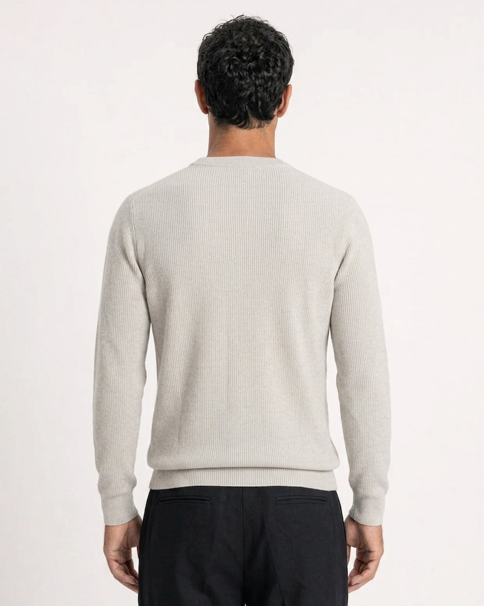 Verona Ribbed Mid-Weight Knit Crew - Beige