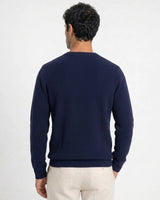 Verona Ribbed Mid-Weight Knit Crew - Navy view 3