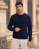 Verona Ribbed Mid-Weight Knit Crew - Navy view 2