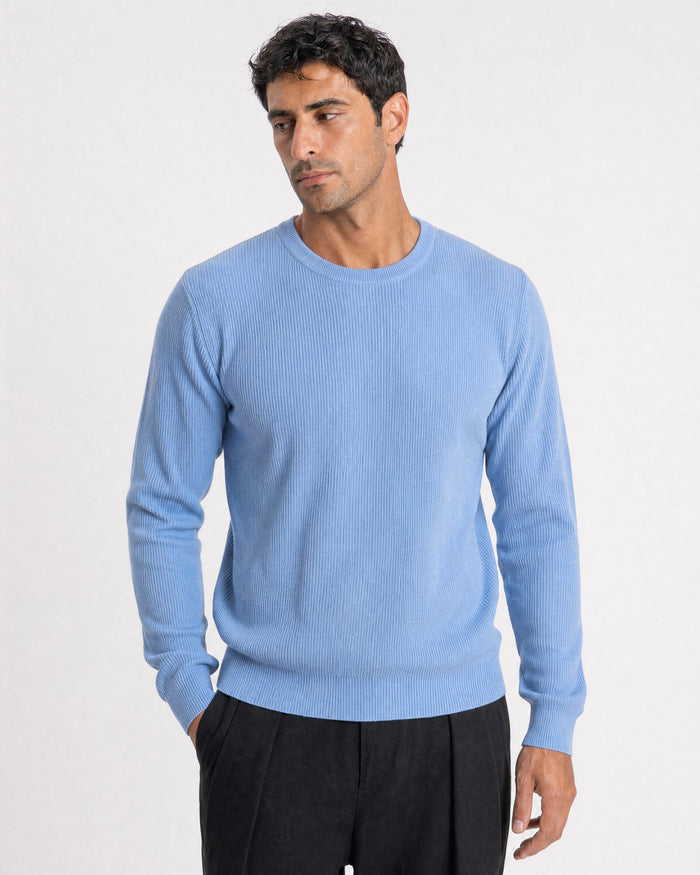 Verona Ribbed Mid-Weight Knit Crew - Powder Blue