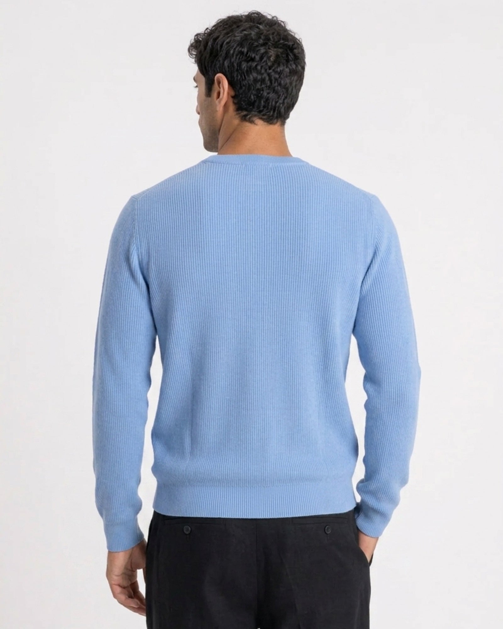 Verona Ribbed Mid-Weight Knit Crew - Powder Blue