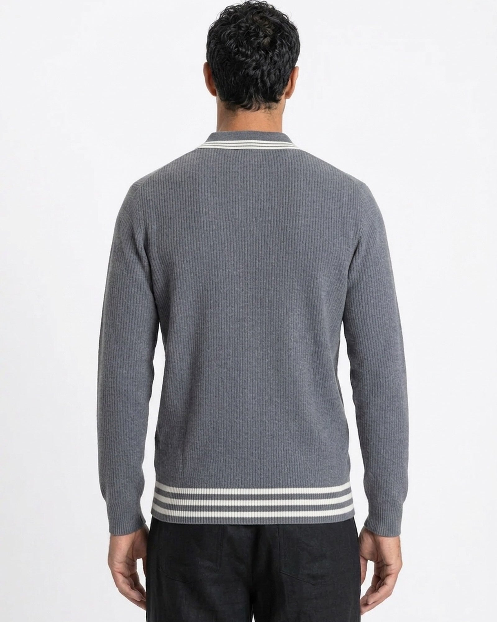Tropea Tipped Open-Collar Knit Polo - Grey