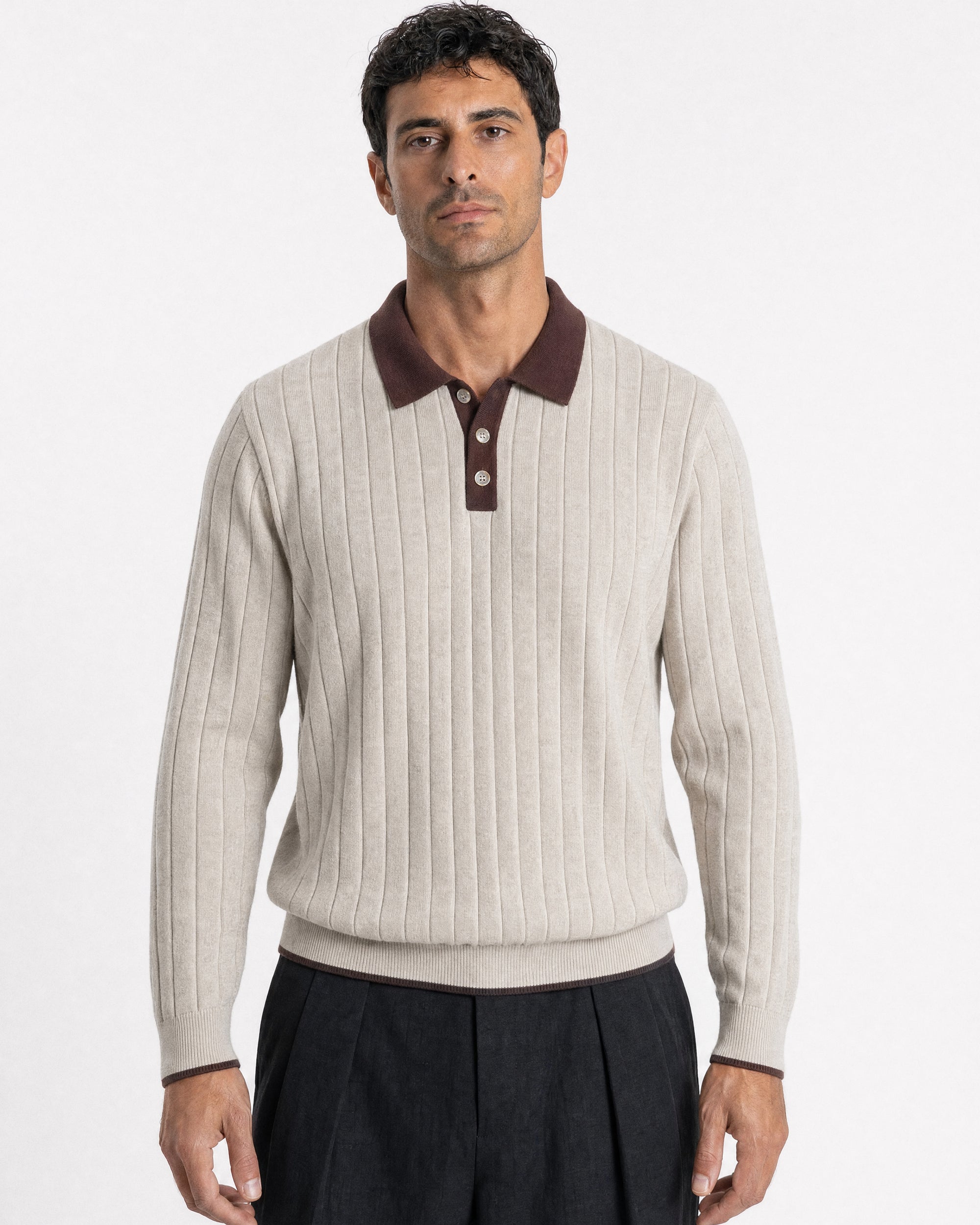 Portofino Tipped Contrast-Collar Knit Polo - Cream