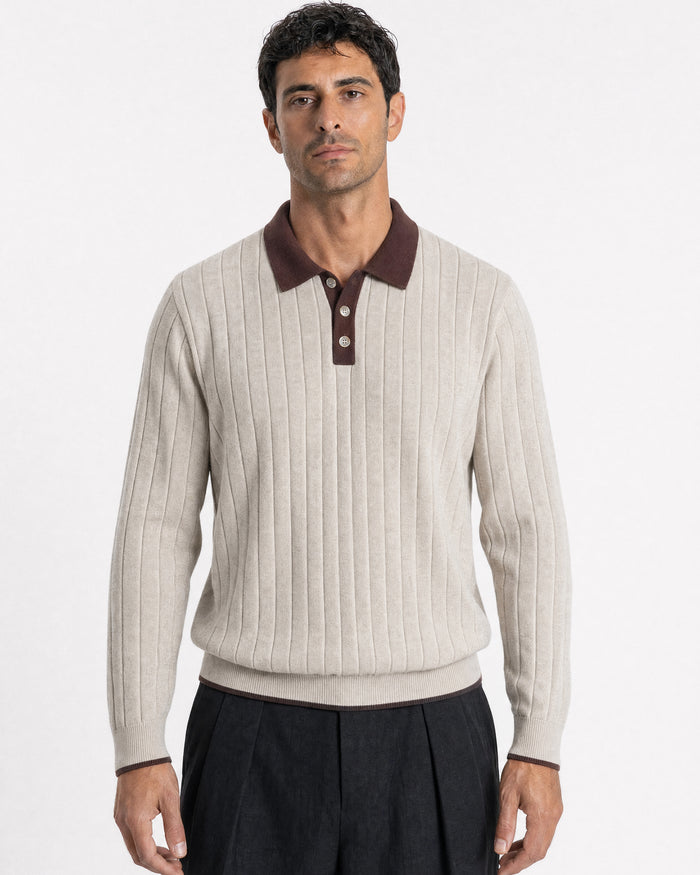 Portofino Tipped Contrast-Collar Knit Polo - Cream