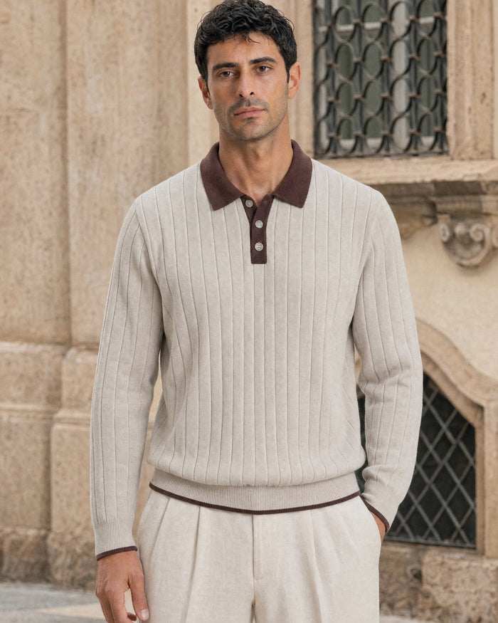 Portofino Tipped Contrast-Collar Knit Polo - Cream