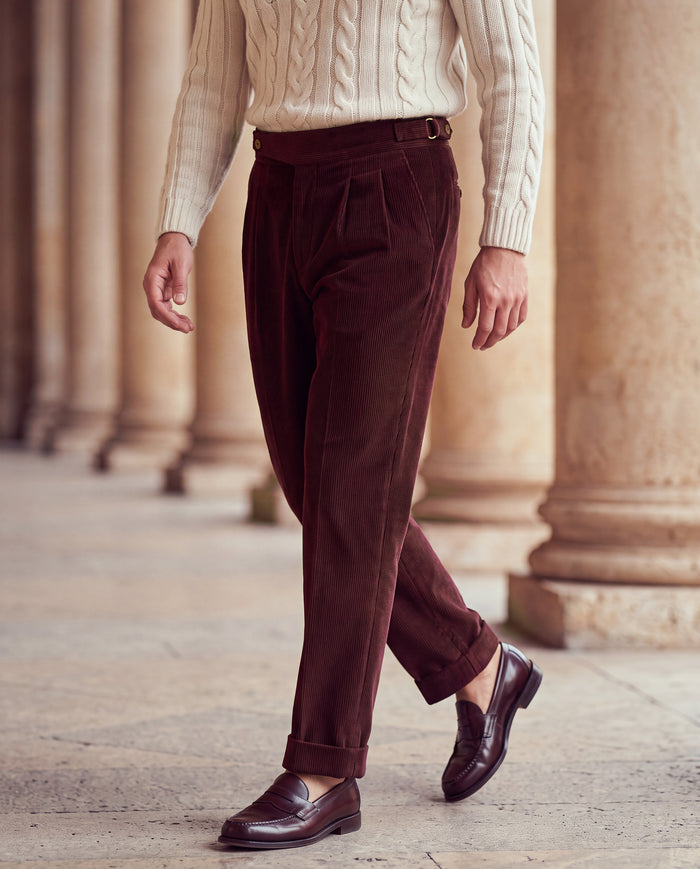 Cervo Pleated Corduroy Gurkha Pants - Maroon