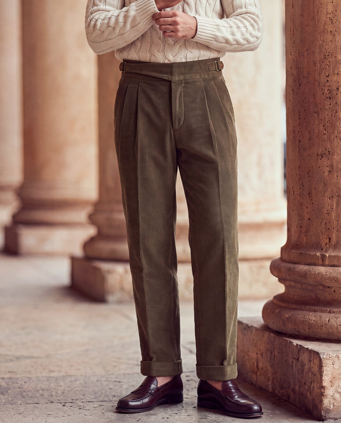 Cervo Pleated Corduroy Gurkha Pants - Khaki