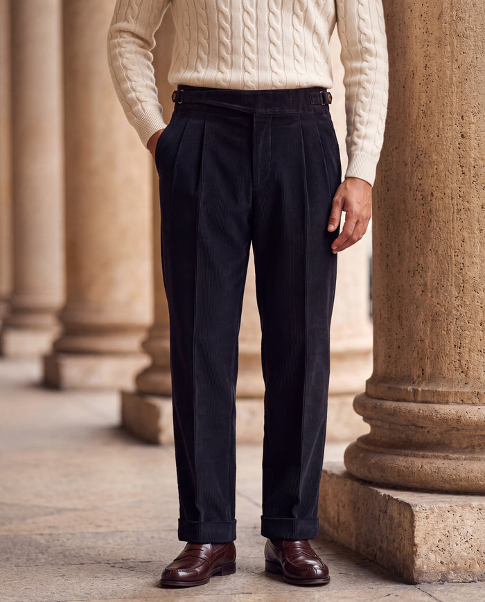 Cervo Pleated Corduroy Gurkha Pants - Black