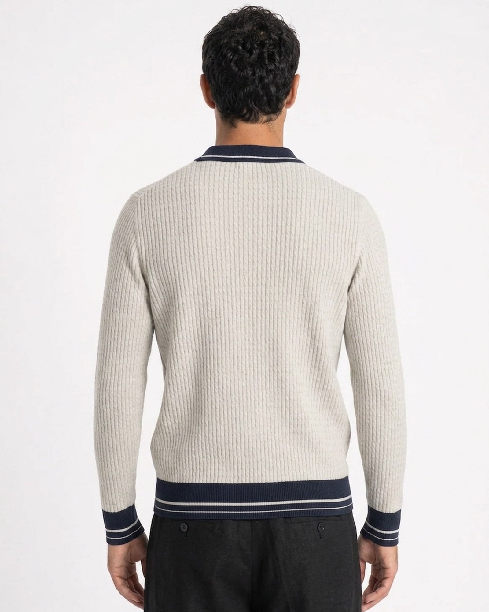 Taormina Contrast-Trim Ribbed Knit Polo - Beige