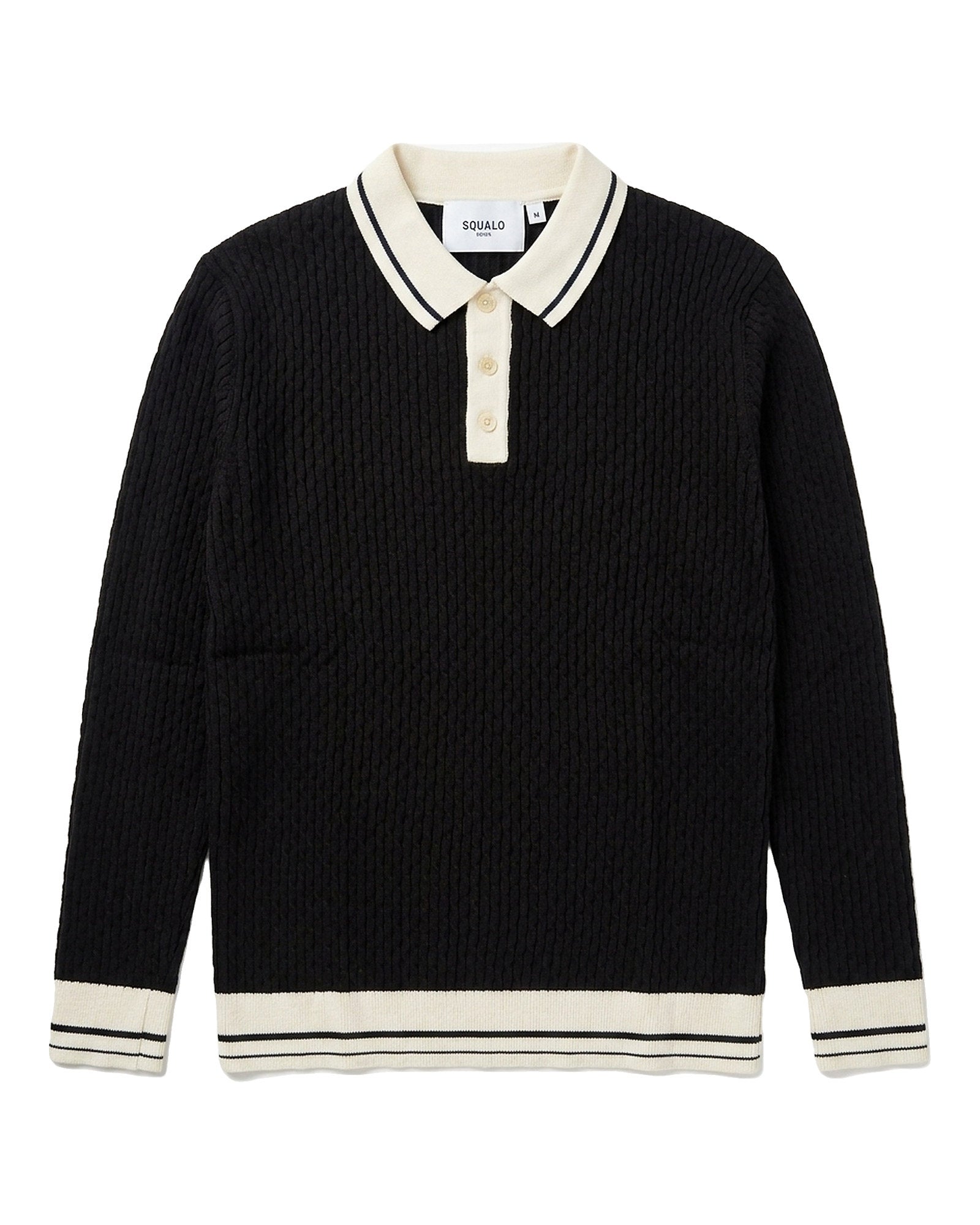 Taormina Contrast-Trim Ribbed Knit Polo - Black