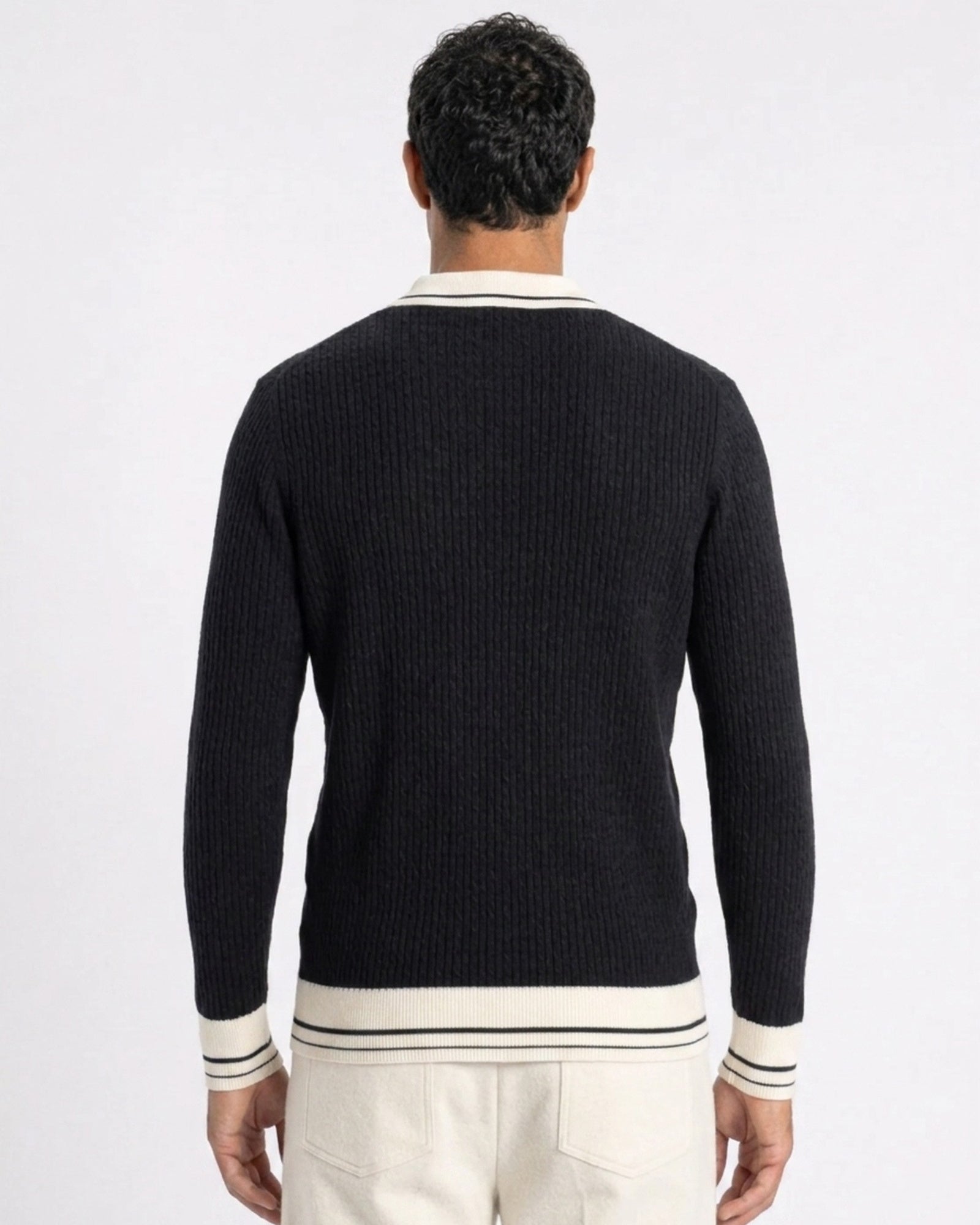 Taormina Contrast-Trim Ribbed Knit Polo - Black