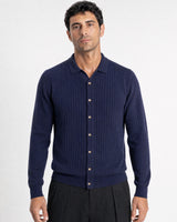 Bellagio Ribbed Button-Front Knit Cardigan - Navy view 1