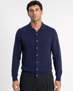 Bellagio Ribbed Button-Front Knit Cardigan - Navy