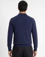 Bellagio Ribbed Button-Front Knit Cardigan - Navy view 3