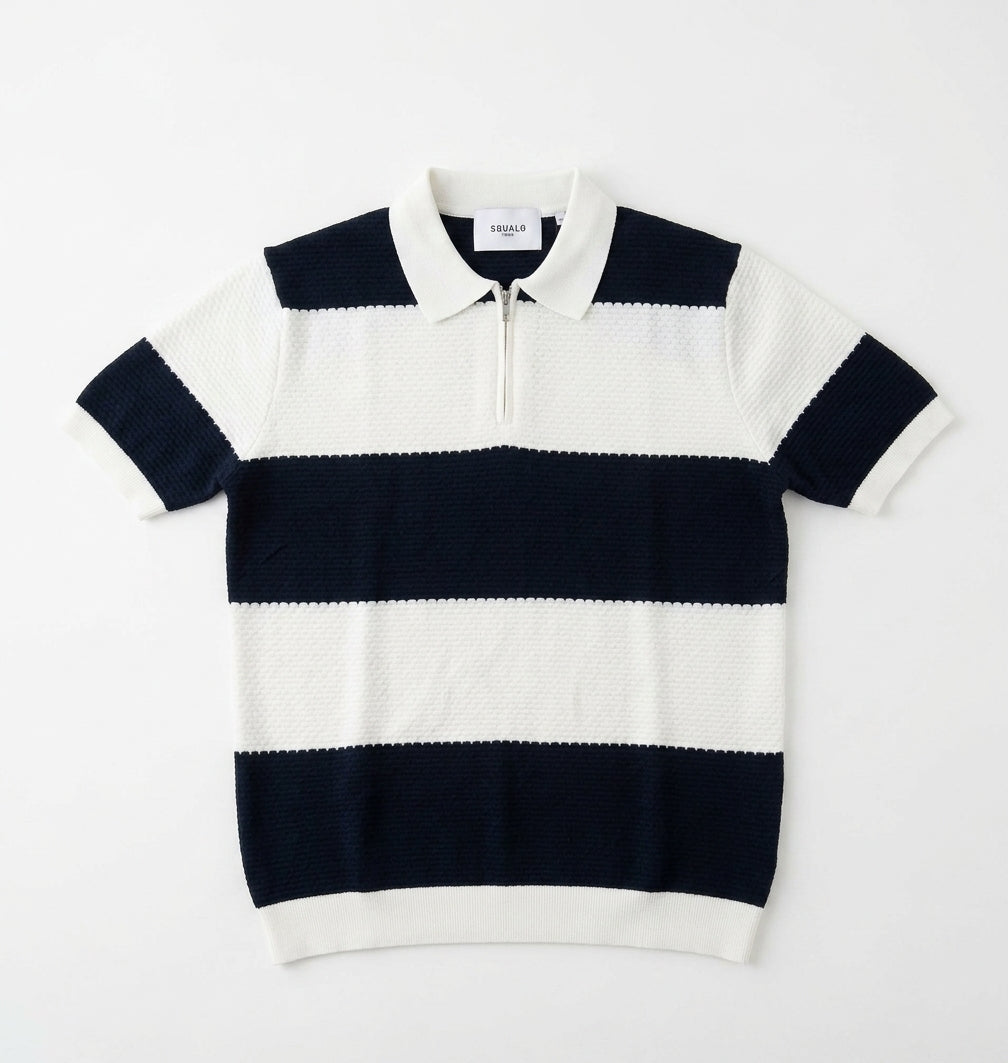 Block Stripe Zip Polo