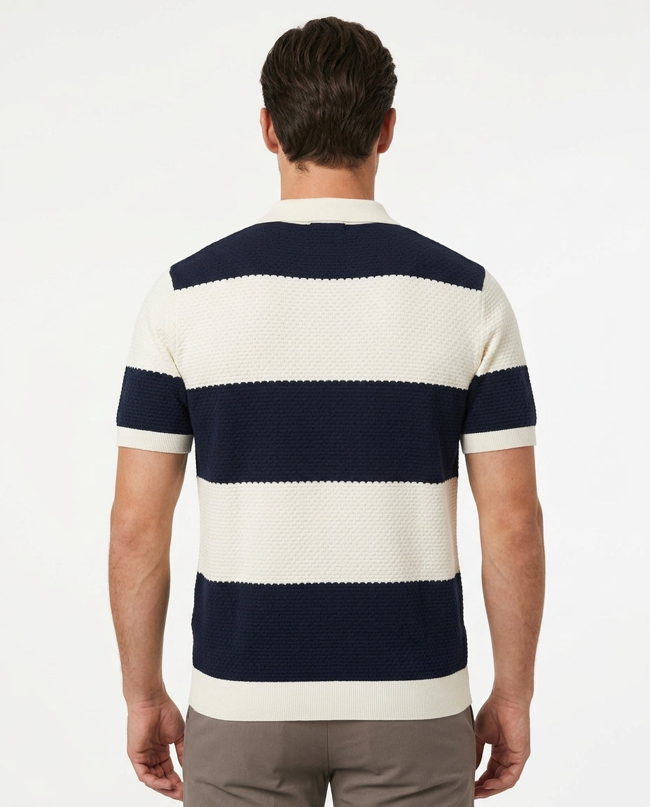 Block Stripe Zip Polo