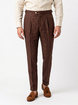 Pleated Linen Trouser - Chocolate view 1