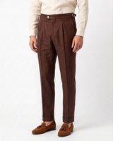 Pleated Linen Trouser - Chocolate view 3