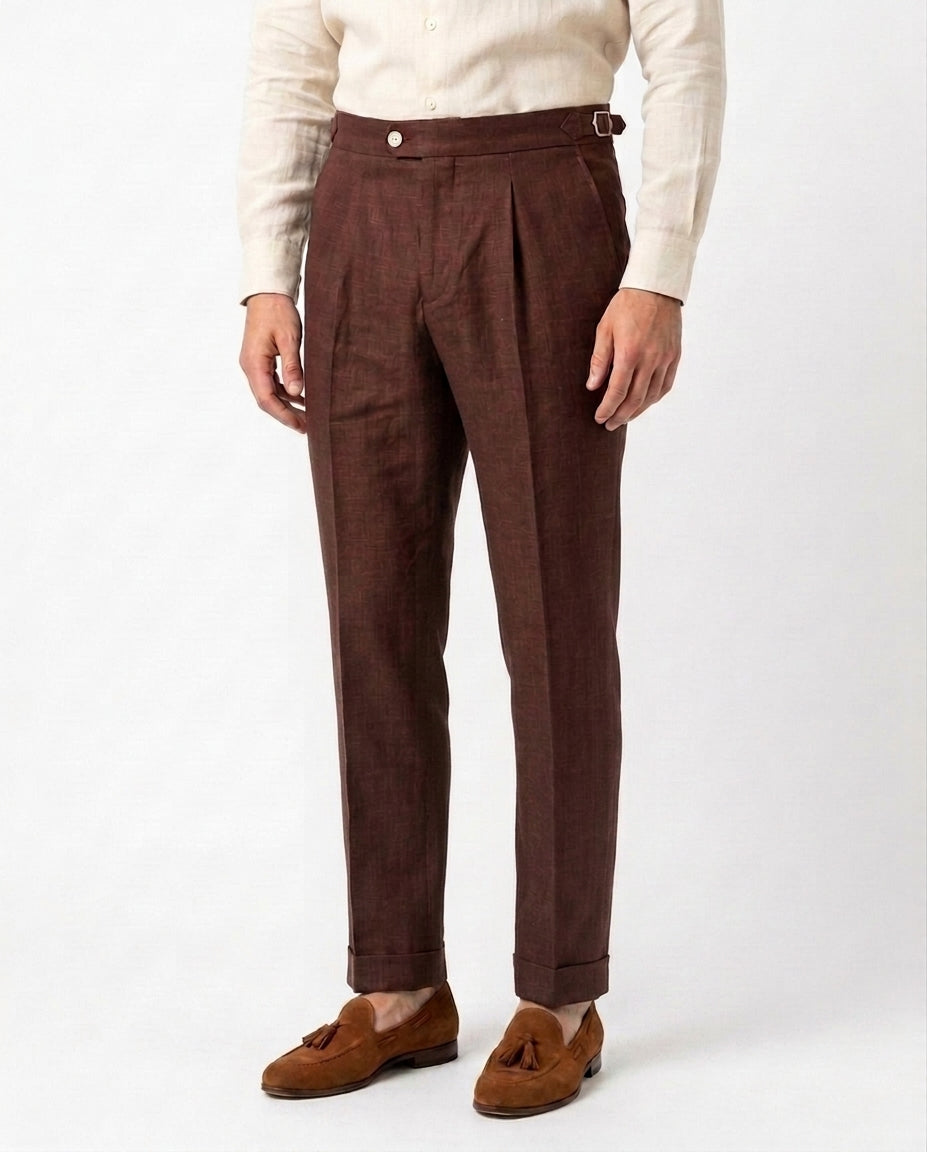 Pleated Linen Trouser - Chocolate