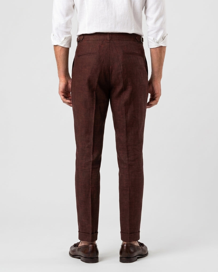 Pleated Linen Trouser - Chocolate