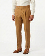 Pleated Linen Trouser - Cognac view 3