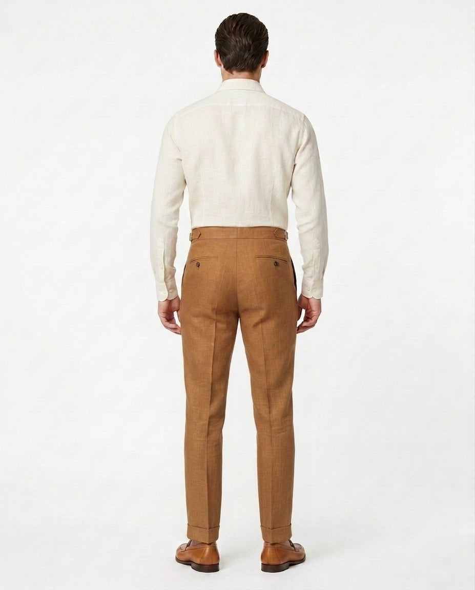 Pleated Linen Trouser - Cognac