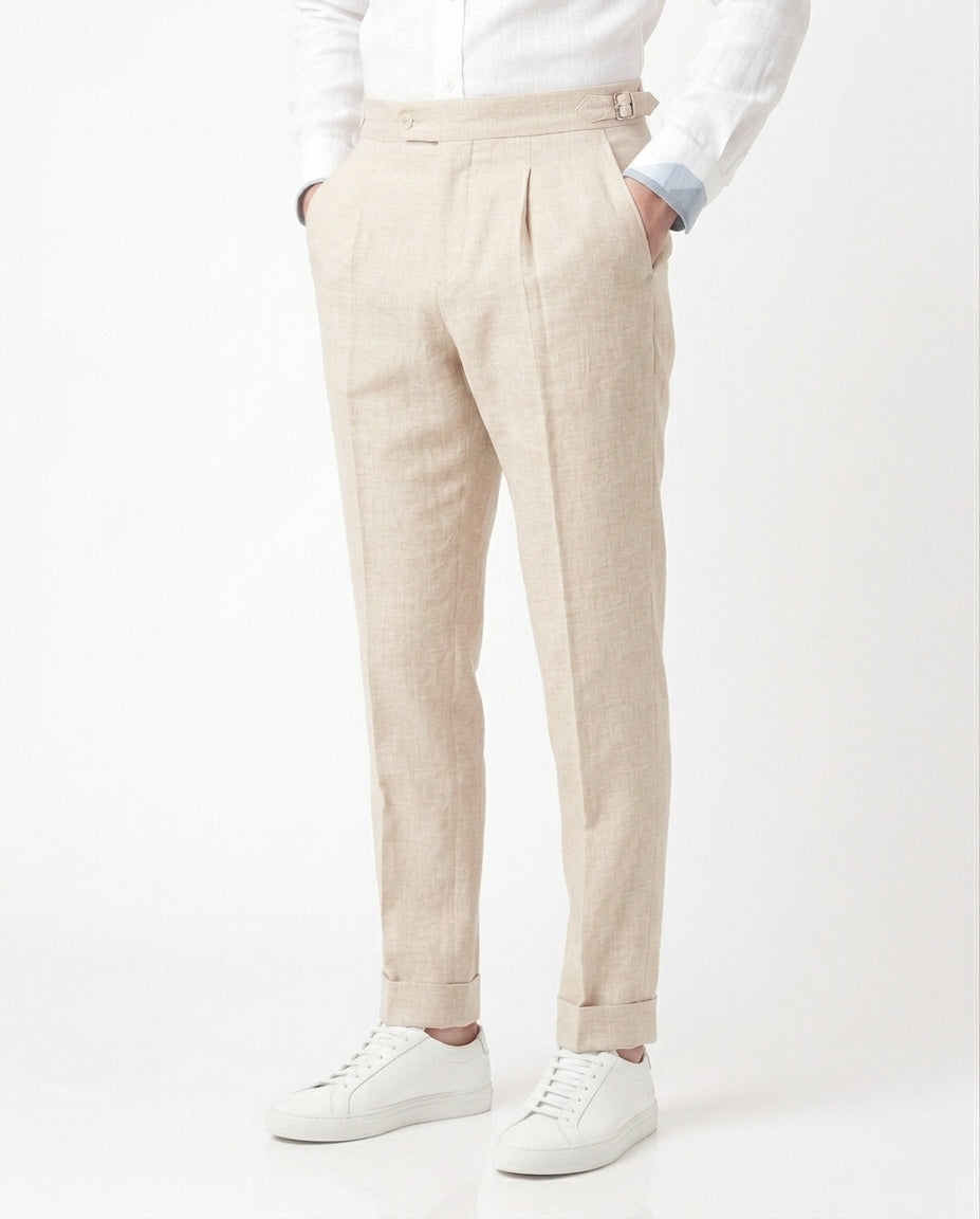Pleated Linen Trouser - Sand