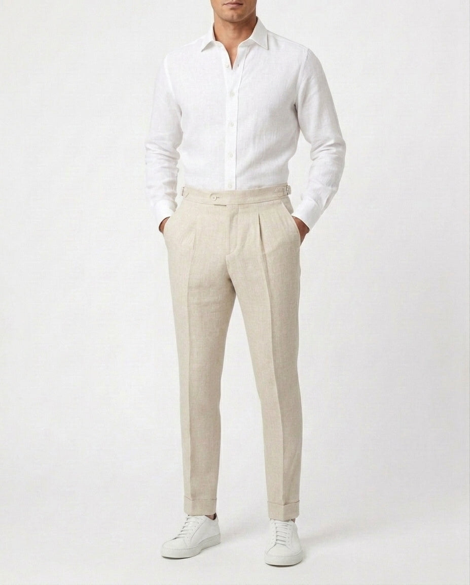 Pleated Linen Trouser - Sand