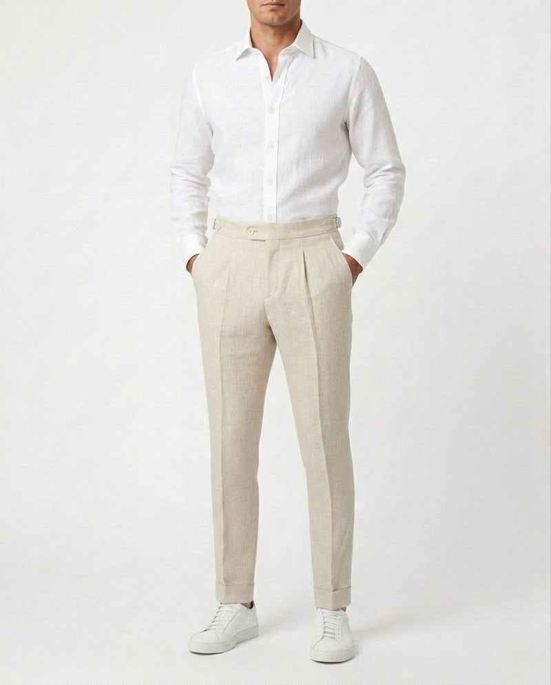 Pleated Linen Trouser - Sand