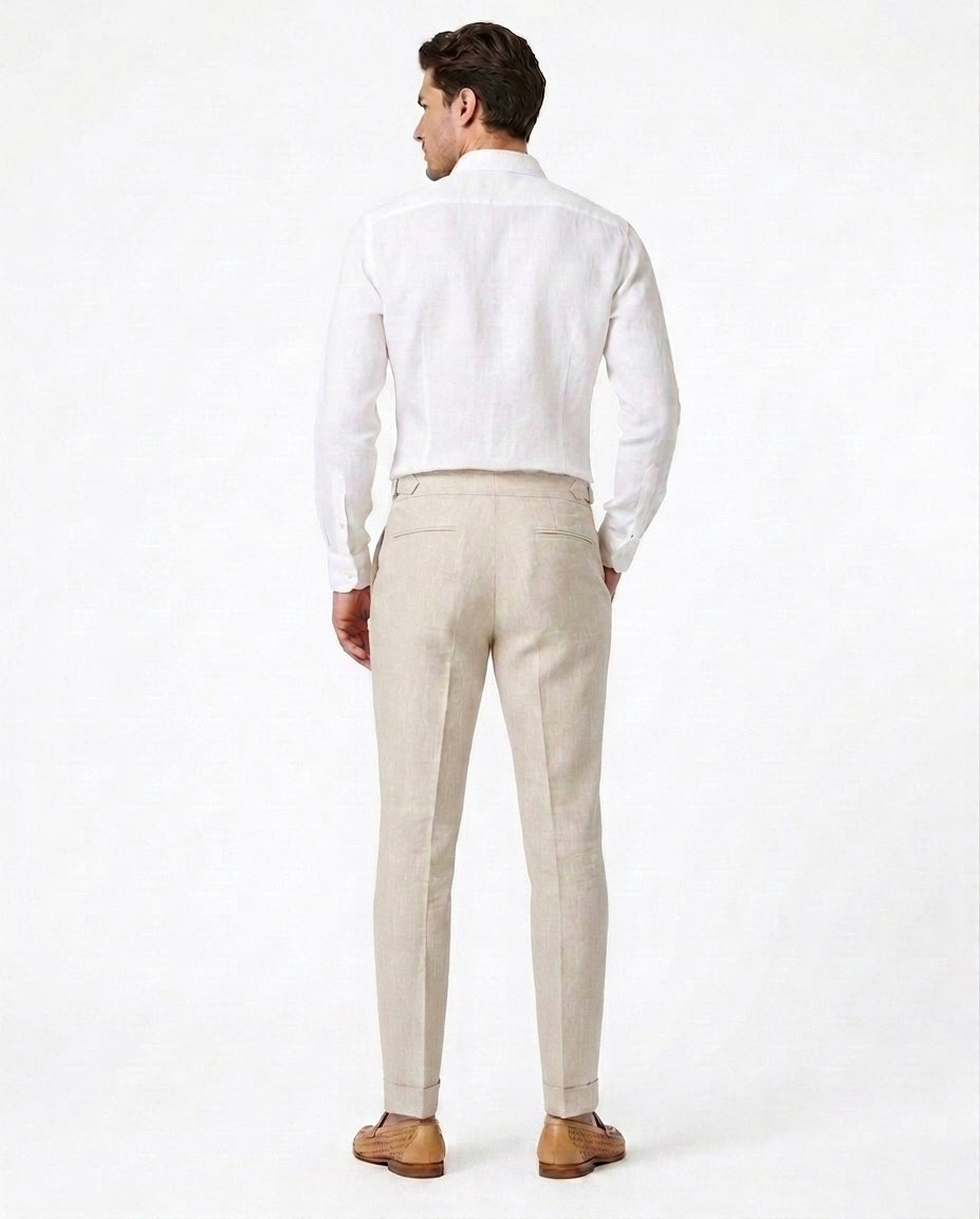 Pleated Linen Trouser - Sand
