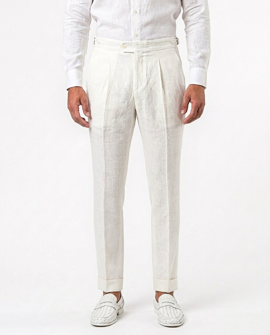 Pleated Linen Trouser - Ivory