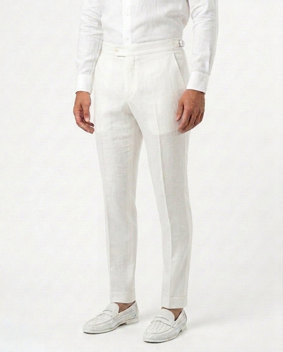Pleated Linen Trouser - Ivory
